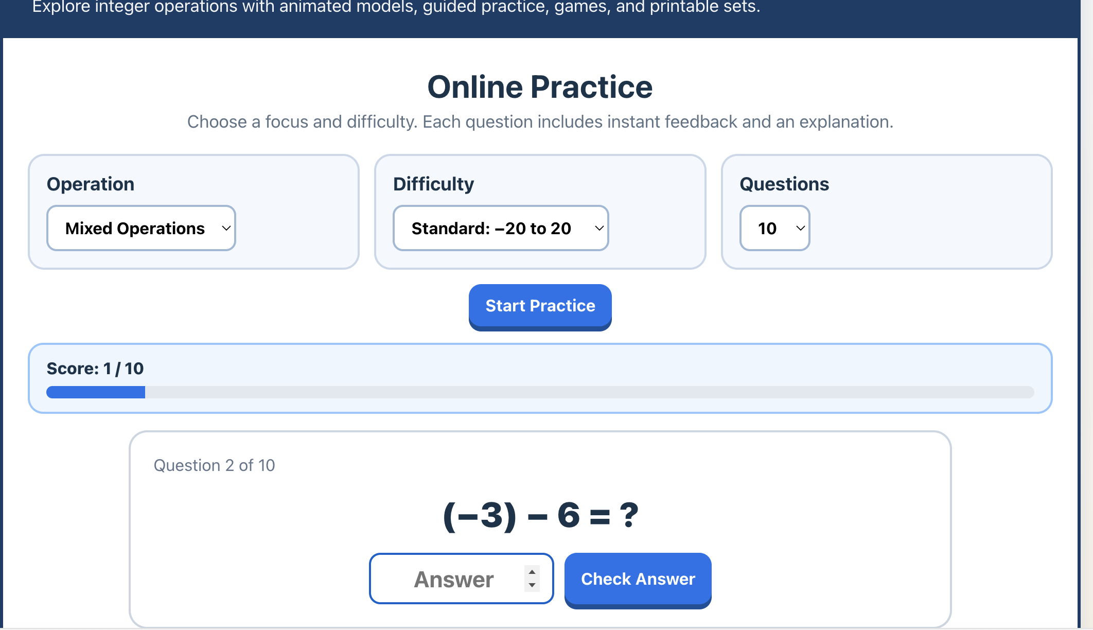 Operations with Negative (and Positive) Numbers Workshop
